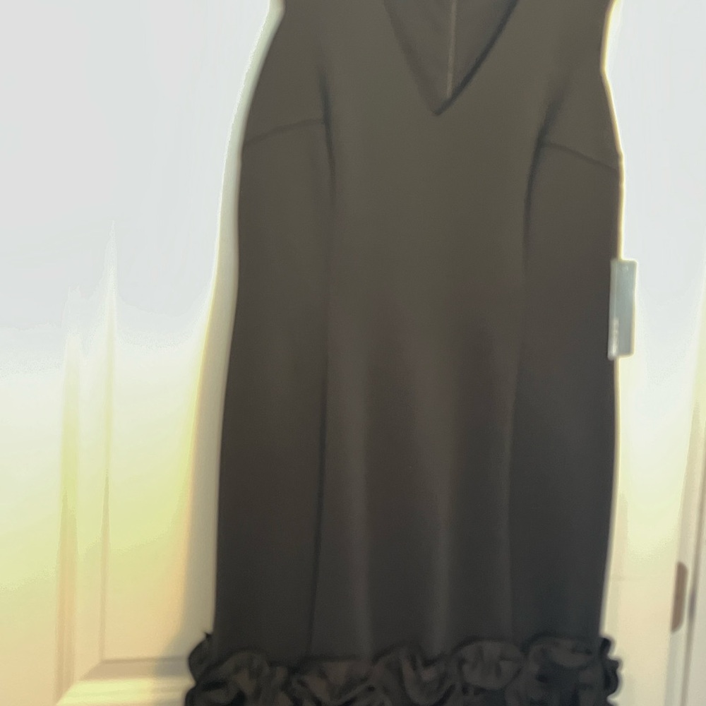 Donna Ricco Black Midi Dress with Ruffle Hem